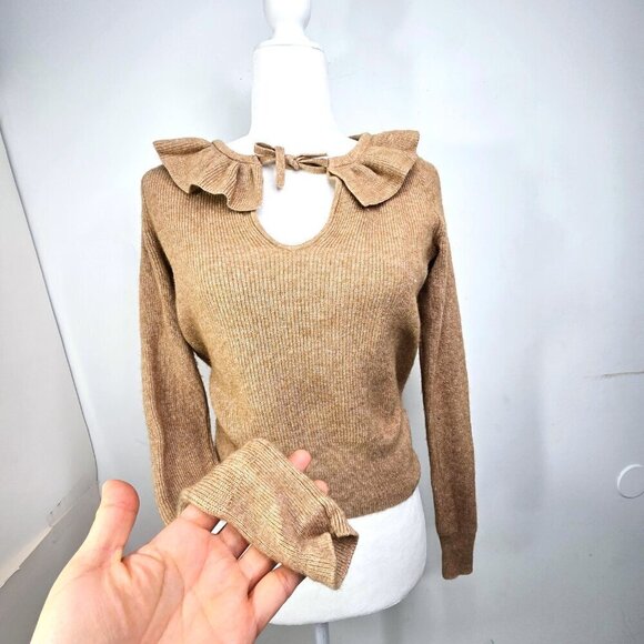 Madewell Merino Wool Alpaca Blend Light Brown Tan Ruffle Sweater - Picture 4 of 8